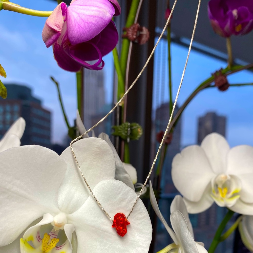 Elegant Silver Necklace with Red Pendant